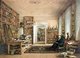 Germany / Russia: 'Alexander von Humboldt (1769-1859) in his Library'. Chromolithograph of watercolor painting by Eduard Hildebrant, 1856