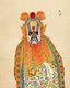 China: Beijing Opera / Peking Opera figure from a late 19th century Qing Dynasty album, ink, colour and gold on silk. Artist unknown