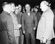 Germany: Joseph Stalin, Harry Truman, Winston Churchill (left to right). The 'Big Three' surrounded by aides at the Potsdam Conference (Potsdamer Konferenz), 28 November - 1 December 1943