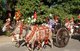 Burma / Myanmar: Brightly adorned oxen pulling a cart with a princess (young Burmese girl in her finest attire) in the Na Htwin or the Ear-Piercing Ceremony which takes place at the same time as the Shinbyu ceremony. Bagan (Pagan) Ancient City