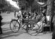 India: First Lok Sabha general election, Delhi, January 1952. An election stand for Shri Durga Das, electoral symbol a bicycle