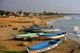 India: Fishing boats donated after the 2004 Indian Ocean tsunami lie on the beach at Mahabalipuram, Tamil Nadu