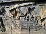 A Borobudur ship is the 8th-century wooden double outrigger, sailed vessel of Maritime Southeast Asia depicted in some bas reliefs of the Borobudur Buddhist monument in Central Java, Indonesia.<br/><br/>

The ships depicted at Borobudur were most likely the type of vessels used for inter-insular trades and naval campaigns by the Sailendran and Srivijayan thalassocracy empire that ruled the region around the 7th to the 13th century.<br/><br/> 

The function of the outrigger was to stabilize the ship; a single or double outrigger canoe is the typical feature of the seafaring Austronesian vessels. It is considered by scholars to have been the most likely type of vessel used for their voyages and exploration across Southeast Asia, Oceania, and the Indian Ocean.