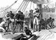 USA: Slaves being packed aboard a slave ship involved in the North Atlantic slave trade, 19th century engraving