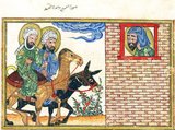 Representations of the Prophet Muhammad are controversial, and generally forbidden in Sunni Islam (especially Hanafiyya, Wahabi, Salafiyya).<br/><br/>

Shia Islam and some other branches of Sunni Islam (Hanbali, Maliki, Shafi'i) are generally more tolerant of such representational images, but even so the Prophet's features are generally veiled or concealed by flames as a mark of deep respect.