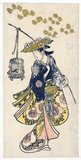 Okumura Toshinobu was a Japanese ukiyo-e artist, active between 1716 and 1751.<br/><br/>

Ukiyo-e, or 'pictures of the floating world', is a genre of woodblock prints and paintings that flourished in Japan from the 17th through 19th centuries. It was aimed at the prosperous merchant class in the urbanizing Edo period (1603–1867). Amongst the popular themes were depictions of beautiful women; kabuki actors and sumo wrestlers; scenes from history and folk tales; travel scenes and landscapes; flora and fauna; and erotica.