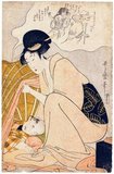 Kitagawa Utamaro was a Japanese artist. He is one of the most highly regarded practitioners of the ukiyo-e genre of woodblock prints, especially for his portraits of beautiful women, or bijin-ga. He also produced nature studies, particularly illustrated books of insects.<br/><br/>

Utamaro's work reached Europe in the mid-nineteenth century, where it was very popular, enjoying particular acclaim in France. He influenced the European Impressionists, particularly with his use of partial views and his emphasis on light and shade, which they imitated. The reference to the 'Japanese influence' among these artists often refers to the work of Utamaro.