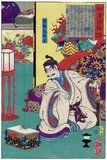 Tsukioka Yoshitoshi (30 April 1839 – 9 June 1892) was a Japanese artist and Ukiyo-e woodblock print master.<br/><br/>

He is widely recognized as the last great master of Ukiyo-e, a type of Japanese woodblock printing. He is additionally regarded as one of the form's greatest innovators. His career spanned two eras – the last years of Edo period Japan, and the first years of modern Japan following the Meiji Restoration. Like many Japanese, Yoshitoshi was interested in new things from the rest of the world, but over time he became increasingly concerned with the loss of many aspects of traditional Japanese culture, among them traditional woodblock printing.<br/><br/>

By the end of his career, Yoshitoshi was in an almost single-handed struggle against time and technology. As he worked on in the old manner, Japan was adopting Western mass reproduction methods like photography and lithography. Nonetheless, in a Japan that was turning away from its own past, he almost singlehandedly managed to push the traditional Japanese woodblock print to a new level, before it effectively died with him.