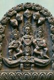 Vishnu (Sanskrit विष्णु Viṣṇu) is the Supreme god in the Vaishnavite tradition of Hinduism. Smarta followers of Adi Shankara, among others, venerate Vishnu as one of the five primary forms of God.<br/><br/>

The Vishnu Sahasranama declares Vishnu as Paramatma (supreme soul) and Parameshwara (supreme God). It describes Vishnu as the All-Pervading essence of all beings, the master of - and beyond - the past, present and future, one who supports, sustains and governs the Universe and originates and develops all elements within. Vishnu governs the aspect of preservation and sustenance of the universe, so he is called 'Preserver of the Universe'.<br/><br/>

In the Puranas, Vishnu is described as having the divine colour of water filled clouds, four-armed, holding a lotus, mace, conch (shankha) and chakra (wheel). Vishnu is also described in the Bhagavad Gita as having a 'Universal Form' (Vishvarupa) which is beyond the ordinary limits of human perception or imagination.