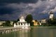 Nepal: Monsoon clouds gather over the Rani Pokhari (Queen's Pond), also known as Nhu Pukhu, with a temple dedicated to Shiva in the centre of the pond, Kathmandu (1996)