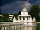 Nepal: Monsoon clouds gather over the temple dedicated to Shiva in the centre of the Rani Pokhari (Queen's Pond), also known as Nhu Pukhu, Kathmandu (1996)