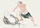 Japan: A chiropractor at work on a patient. Detail from an <i>emaki</i> horizontal scroll, Shijo school, Kyoto, late 18th - early 19th century