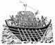 China: A Song Dynasty naval river ship with a Xuanfeng traction-trebuchet catapult on its top deck, after an illustration in the Wujing Zongyao, 1044 CE