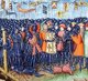 Syria / Palestine / Israel: Saladin victorious at the Battle of Hattin, 1187. <i>L'Estoire d'Eracles</i>  (French translation of Guillaume de Tyr, <i>Historia Rerum in Partibus Transmarinis Gestarum</i>), mid-13th century