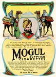 In the early 1900s, manufactures of Turkish and Egyptian cigarettes tripled their sales and became major competitors to leading brands. One of the earlier Turkish tobacco cigarettes, Mogul, was introduced in 1892 by the New York-based Greek tobacconist Soterios Anargyros.<br/><br/>

Though likely made of a Turkish blend, Moguls were advertised as 'Egyptian Cigarettes'. Many of the Mogul advertisements presented high society models in Western apparel, positioning the cigarette as a luxury product, while others incorporated Orientalist motifs or models dressed in Middle Eastern dress.