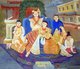 Burma / Myanmar: King Thibaw with his wife Queen Supayalat and other members of the royal family. Painting on cloth, artist unknown, mid-20th century