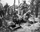 Japan / USA: Wounded marines receive tratment in the field, pending evacuation. Battle of Peleliu, September-November 1944