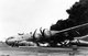 Japan / USA: A Boeing B-29 in flames after an emergency landing at Iwo Jima, Battle of Iwo Jima, March 1945