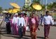 Burma / Myanmar: A wedding party in procession to the Maha Muni Pagoda (Great Sage Pagoda), Mandalay