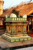 The Shri Mangesh Temple has its origins in Kushasthali Cortalim, a village in Saxty (Salcette) which fell to the invading Portuguese in 1543. In the year 1560, when the Portuguese started Christian conversions in Salcete, the Saraswats of Vatsa Gotra moved the Mangesh Linga from the original site on the banks of the Aghanashini (Zuari) River to its present location, which was then ruled by the Hindu kings of Sonde of Antruz Mahal (Ponda) and thought to be more secure.<br/><br/>

The main temple is dedicated to Bhagavan Manguesh, an incarnation of Shiva.