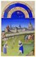 France: Making hay by the Palais de la Cite, June in the calendar section of the <i>Tres Riches Heures du Duc de Berry</i>, tempera on vellum, Limbourg Brothers, c. 1415 CE