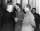 Russia / USSR: Vyacheslav Molotov (left) chats with Joseph Stalin (right), Averell Harriman, United States Ambassador to the Soviet Union 1943-1946 (centre) at the Yalta Conference, February 1945