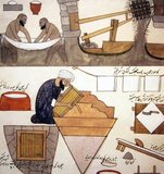 It is believed that the secrets of Chinese paper making were passed on to the Abbasids after their victory over Chinese forces at the Battle of Talas in 751 CE.<br/><br/>

The art of paper-making was refined and transformed into mass production by the mills of Baghdad. Some of the techniques employed in Baghdad included the use of linen as a substitute for the bark of the mulberry which the Chinese used. This involved a more refined and improved method of production.<br/><br/> 

This development facilitated the building of many paper mills in Baghdad from where the industry spread to Damascus which became the major source of supply of paper to Europe.<br/><br/>

After the industry developed in Iraq, Syria and Palestine, it spread west. The first paper mill in Africa was built in Egypt around 850; then a paper mill was built in Morocco from where the skill reached Spain in 950. In 1293 the first paper mill in Bologna was set up. The first use of paper in England did not come until 1309, then Germany in the late stages of the 14th century.