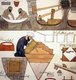 India: The preparation of pulp (above) and paper-making from the pulp, miniature painting, Kashmir, c. 1850
