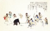 This picture scroll is a copy of selected sections of the <i>Ezo Shima Kikan</i> (Unusual Views of the Island of Ezo [Hokkaido]) by Hata Awagimaro, completed in Kansei 11 (1799) and considered the most notable work depicting the contemporaneous lives of the Ainu.<br/><br/>

The Ainu or in historical Japanese texts Ezo, are an indigenous people of Japan (Hokkaido, and formerly northeastern Honshu) and Russia (Sakhalin and the Kuril Islands).