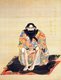 Japan: 'Mautarake, Ainu chieftain of Urayasubetsu, sitting on a sea otter pelt from the Kuril Islands', Kakizaki Hakyo (1764-1826), 1790