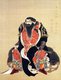 Japan: 'Tsukinoe, Ainu Chieftain of Kunashiri, seated on a stool covered by a sea otter pelt', Kakizaki Hakyo (1764-1826), 1790