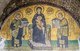 Turkey: Mosaic, Hagia Sophia, Istanbul. The Virgin Mary is central, holding the Child Christ on her lap. On her right stands Justinian I, offering a model of Hagia Sophia. On her left, Constantine I, presenting a model of Constantinople. 10th century CE