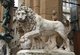 Italy: Vacca's Lion, one of a pair of Medici lions at the front of the Loggia dei Lanzi, Piazza della Signoria, Florence. Sculpted by Flaminio Vacca (1538 - 1605), late 16th century