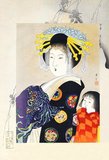 Yamamoto Shoun (December 30, 1870 - May 10, 1965), who was also known as Matsutani Shoun, was a Japanese print designer, painter, and illustrator. He was born in Kochi into a family of retainers of the Shogun and was given the name Mosaburo. As a teenager, he studied Kano school painting with Yanagimoto Doso and Kawada Shoryu. At about age 17, he moved to Tokyo, where he studied Nanga painting with Taki Katei. At 20 years of age, he was employed as an illustrator for Fugoku Gaho, a pictorial magazine dealing with the sights in and around Tokyo. In his latter career, Shoun primarily produced paintings. He died in 1965, at the age of 96.<br/><br/>

In addition to his magazine illustrations, Shoun is best known for his woodblock prints of <i>bijin</i> or 'beautiful women', especially <i>imasugata</i> a kind of precursor to the 'moderngirls / moga' movement of the 1920s and 1930s. Shoun is considered a bridge between the ukiyo-e and shin hanga schools. His career spans the Meiji (1868-1912), Taisho (1912-1926) and Showa (1926-1989) periods.