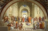 'The School of Athens', or <i>Scuola di Atene</i> in Italian, is one of the most famous frescoes by the Italian Renaissance artist Raphael. It was painted between 1509 and 1511 as a part of Raphael's commission to decorate with frescoes the rooms now known as the Stanze di Raffaello, in the Apostolic Palace in the Vatican.<br/><br/>

The Stanza della Segnatura was the first of the rooms to be decorated, and 'The School of Athens' the second painting to be finished there, after 'La Disputa', on the opposite wall. The picture has long been seen as Raphael's masterpiece and the perfect embodiment of the classical spirit of the High Renaissance.