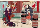 Utagawa Yoshitaki ( April 13, 1841 – June 28, 1899), also known as Ichiyosai Yoshitaki, was a designer of ukiyo-e style Japanese woodblock prints. He was active in both Edo (Tokyo) and Osaka and was also a painter and newspaper illustrator.<br/><br/> 

Yoshitaki was a student of Utagawa Yoshiume (1819–1879). He became the most prolific designer of woodblock prints in Osaka from the 1860s to the 1880s, producing more than 1,200 different prints, almost all of kabuki actors.