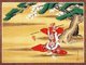 Japan: Scene from a <i>Bugaku</i> dance performance, screen painting, Zentokuji Temple, Nanto, Toyama Prefecture. Kano Eitakeshi (1790-1867), 1849