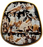 The largest Roman imperial cameo to have survived, the Great Cameo of France is engraved with fwenty-four figures from the Julio-Claudian dynasty.</br/><br/>

The upper levels of the cameo show deceased and/or deified members of the dynasty, such as Divus Augustus (Augustus Caesar), Drusus the Younger (son of Tiberius Caesar) and Drusus the Elder (brother of Tiberius Caesar). The middle tier shows Tiberius Caesar alongside his mother Livia Drusilla (wife of Augustus Caesar) and his designated heir Germanicus. Behind Tiberius and Livius are Claudius Caesar (who was emperor when the cameo was made) and his fourth wife Agrippina the Younger.