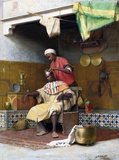 Jean Discart was born in the Italian city of Modena in 1856 and enrolled in a history of painting course at the Vienna Academy of Fine Arts at the age of seventeen.<br/><br/>

Discart first exhibited in the Paris Salon in 1884 and painted Orientalist subjects through to the 1920s, rendering work exquisite in their detail, richness and understanding of light and texture. Discart's compositions incorporated the heavy use of artifacts such as metal ware, pottery, textiles and instruments, set against elaborate backdrops of sculpted stone, painted tiles or carved woodwork.