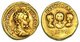 Italy: Aureus (gold coin) of Septimius Severus (145-211 CE), 21st Roman emperor, and his wife, Empress Julia Domna (170-217 CE). Minted in 201 CE