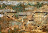 This set of paintings is the oldest and largest extant illustrated biography of Prince Regent Shotoku (574-622). It depicts places and events related to the traditional account of his life, stemming from the veneration of the prince that began in the Nara period (710-794).<br/><br/>

These paintings were originally on fixed doors that adorned the Picture Hall in the East Precinct of Horyu-ji Temple. They were remounted as freestanding screens in the Edo period (1615-1868), and in recent times were again remounted on ten panels.<br/><br/>

Records tell us that Hata no Chitei, an artist from Settsu Province (present-day Osaka Prefecture), painted them during the second to fifth month of Enkyu 1 (1069).