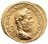Macrinus (165-218 CE) was a skilled lawyer serving under Emperor Septimius Severus, before Severus' son and successor Caracalla appointed him to prefect of the Praetorian Guard. He enjoyed the trust and protection of Caracalla, until a prophecy was told that claimed Macrinus would depose and succeed the emperor. Fearing for his life, Macrinus plotted to have Caracalla murdered before he himself was condemned to death.<br/><br/>

Manipulating a soldier into murdering Caracalla, Macrinus became emperor in 217 CE, the first Roman emperor not to have hailed from the senatorial class, as well as being the first Mauretanian emperor. He ruled jointly with his young son Diadumenianus, and his first acts as emperor were to try and bring diplomatic and economic stability to an empire that had been dragged to war with several kingdoms by his predecessors. At a heavy cost to the Empire's coffers, Macrinus peacefully resolved many of the wars Rome was embroiled in, but the changes and monetary costs made him enemies in the Roman military.<br/><br/>

Julia Maesa, sister in law to Septimius Severus and aunt to Caracalla, took advantage of the unrest to start a rebellion and had her fourteen-year-old grandson Elagabalus recognised as emperor. Macrinus was defeated and executed in 218 CE, with his son also captured and executed later in the year. He and his son were declared enemies of Rome by the Senate, their names struck from the records and their images destroyed.