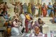 Italy: Detail,'The School of Athens', featuring philosophers, Plato (red robe) and Aristotle (blue robe). Others include Socrates (olive robe), Pythagoras (reading book). Raphael (1483 - 1520), painted between 1509–1511 (Apostolic Palace, Vatican City)