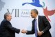 USA / Cuba: Historic handshake between US President Obama and Cuban President Raul Castro during the Summit of the Americas in Panama City, Panama, 11 April 2015