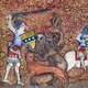 France / Belgium: Sir Lancelot fighting the lions,  Francais 844, Hainaut, Wallonia, 1344, Bibliotheque Nationale de France