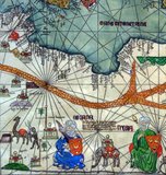 The Catalan Atlas (1375) is the most important Catalan map of the medieval period. It was produced by the Majorcan cartographic school and is attributed to Cresques Abraham, a Jewish book illuminator who was self-described as being a master of the maps of the world as well as compasses. It has been in the royal library of France (now the Bibliotheque nationale de France) since the late 14th century.