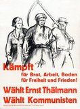 The Communist Party of Germany (German: Kommunistische Partei Deutschlands, KPD) was a major political party in Germany between 1918 and 1933, and a minor party in West Germany in the postwar period until it was banned in 1956. In the 1920s it was called the 'Spartacists', since it was formed from the Spartacus League.<br/><br/>

The poster art of the KPD differs from and in some ways predates Soviet-style Socialist Realism, exhibiting more expressionist and constructivist influences in its simplicity.