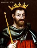 John (24 December 1166 – 19 October 1216), also known as John Lackland (Norman French: Johan sanz Terre), was King of England from 6 April 1199 until his death in 1216. John lost the Duchy of Normandy to King Philip II of France, resulting in the collapse of most of the Angevin Empire and contributing to the subsequent growth in power of the Capetian dynasty during the 13th century.<br/><br/>

The baronial revolt at the end of John's reign led to the sealing of Magna Carta, a document of immense significance considered to be an early step in the evolution of the constitution of the United Kingdom.