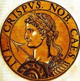 Crispus (299/305-326) was the first-born son and initial heir to Emperor Constantine I and his first wife Minervina. When his father had to eventually put aside Minervina to marry Fausta for political reasons, he did not dismiss his son but continued to care for him and would have named Crispus his heir.<br/><br/>

Crispus was declared as Caesar in 317, a prince of the empire, and was made commander of Gaul. He led many victorious military campaigns against the Alamanni and Franks, securing the Roman presence in Gaul and Germania. He also fought alongside his brother against the hostile Emperor Licinius, building upon his already illustrious reputation with even more outstanding victories. Crispus was loved by many, almost as admired and revered as Constantine himself.<br/><br/>

However, in a shocking turn of events Crispus was executed on the orders of his father in 326. It is unknown what truly was the cause for such action, but the execution of Fausta only a few months later has led many historians to link the two, whether it be a conspiracy against Crispus by Fausta to ensure her own sons became heirs or, less likely, that there had been an illegitimate love affair between the two that Constantine had discovered. Either way, Crispus was killed and his name never mentioned again, deleted from all official documents and monuments.