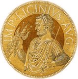 Licinius (263-325 CE) was born to a peasant family and was a close childhood friend of future emperor Galerius, becoming a close confidante to Galerius and entrusted with the eastern provinces when Galerius went to deal with the usurper Maxentius. Galerius elevated Licinius to co-emperor, Augustus in the West, in 308, though he personally had control over the eastern provinces.<br/><br/>

After emperors Maxentius and Maximinus II formed an alliance, Licinius was forced to enter into a formal agreement with Constantine I, marrying his half-sister Flavia Julia Constantia. He fought against Maximinus' forces and finally killed him in 313, while Constantine had defeated Maxentius in 312.<br/><br/>

The two divided the Roman Empire between them, but civil war soon erupted a year later in 314. The two emperors would constantly war against each other, then make peace before restarting conflict again for the next few years. Licinius was finally defeated for good in 324, with only the pleas of his wife, Constantine's sister, saving him. Licinius was then hanged a year later in 325, accused by Constantine of conspiring to stir revolt among the barbarians.